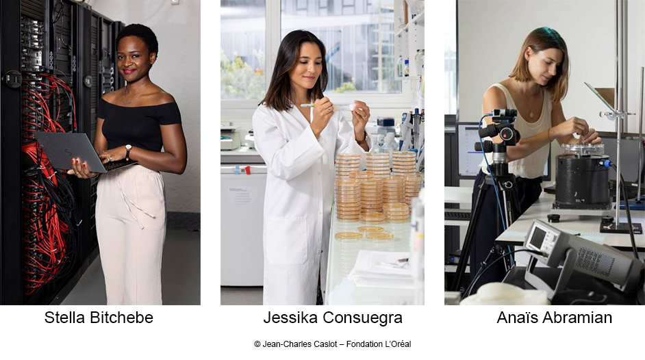 Les trois chercheuses, Stella Bitchebe, Jessika Consuegra et Anaïs Abramian. ©Jean-Charles Caslot – Fondation L’Oréal