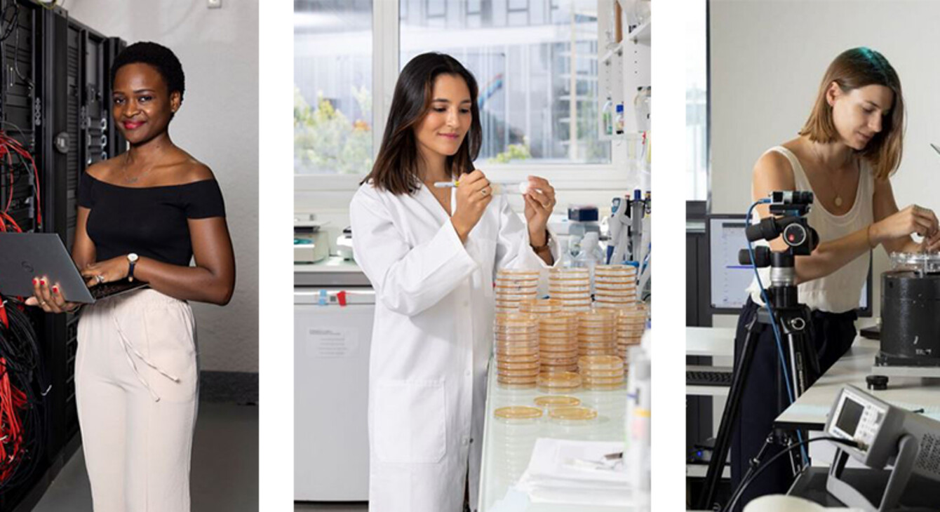 Les trois chercheuses, Stella Bitchebe, Jessika Consuegra et Anaïs Abramian. ©Jean-Charles Caslot – Fondation L’Oréal