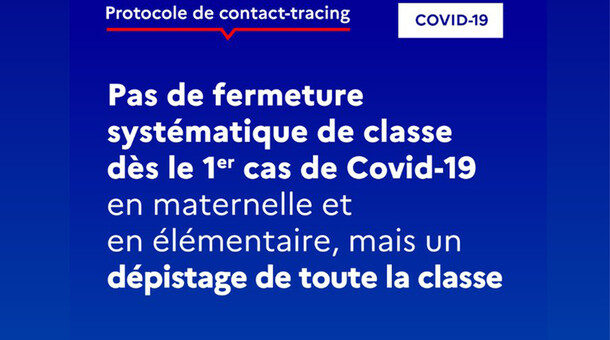 Protole de contact-tracing : pas de fermeture systématique de classe dès le 1er cas de Covid-19 en maternelle et en élémentaire, mais un dépistage de toute la classe.