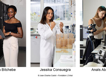 Les trois chercheuses, Stella Bitchebe, Jessika Consuegra et Anaïs Abramian. ©Jean-Charles Caslot – Fondation L’Oréal